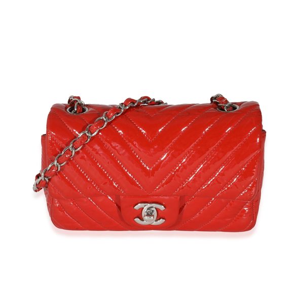 CHANEL | Bags | Chanel Red Patent Chevron Mini Rectangular Classic Flap ...